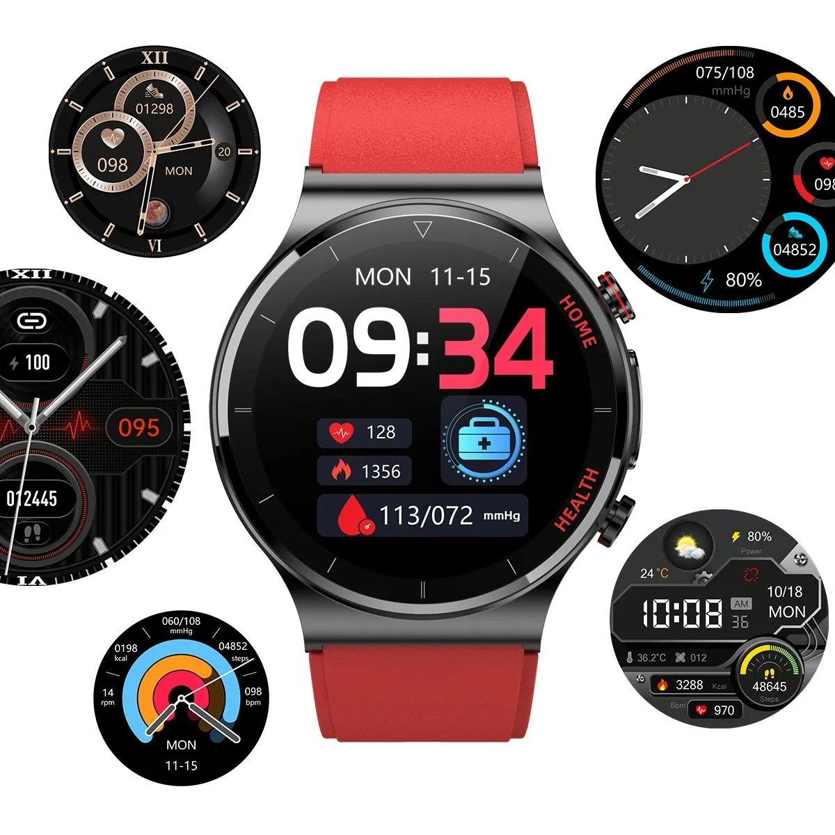 1.32 Inch Screen Leather Watch Strap Smart Health Watch Supports Body Temperature Monitoring Ecg Monitoring Blood Pressure