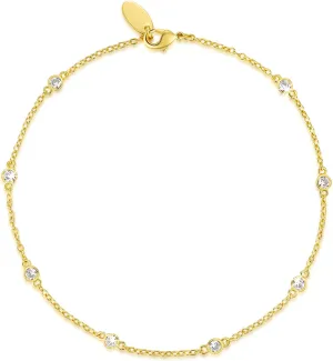 14K Gold Anklets for Women Non Tarnish 1/5 Carat Diamond Ankle Bracelets Waterproof Anklet Bracelet for Womens Box Station Chain Design Jewelry 3 Sizes 9/10/11in