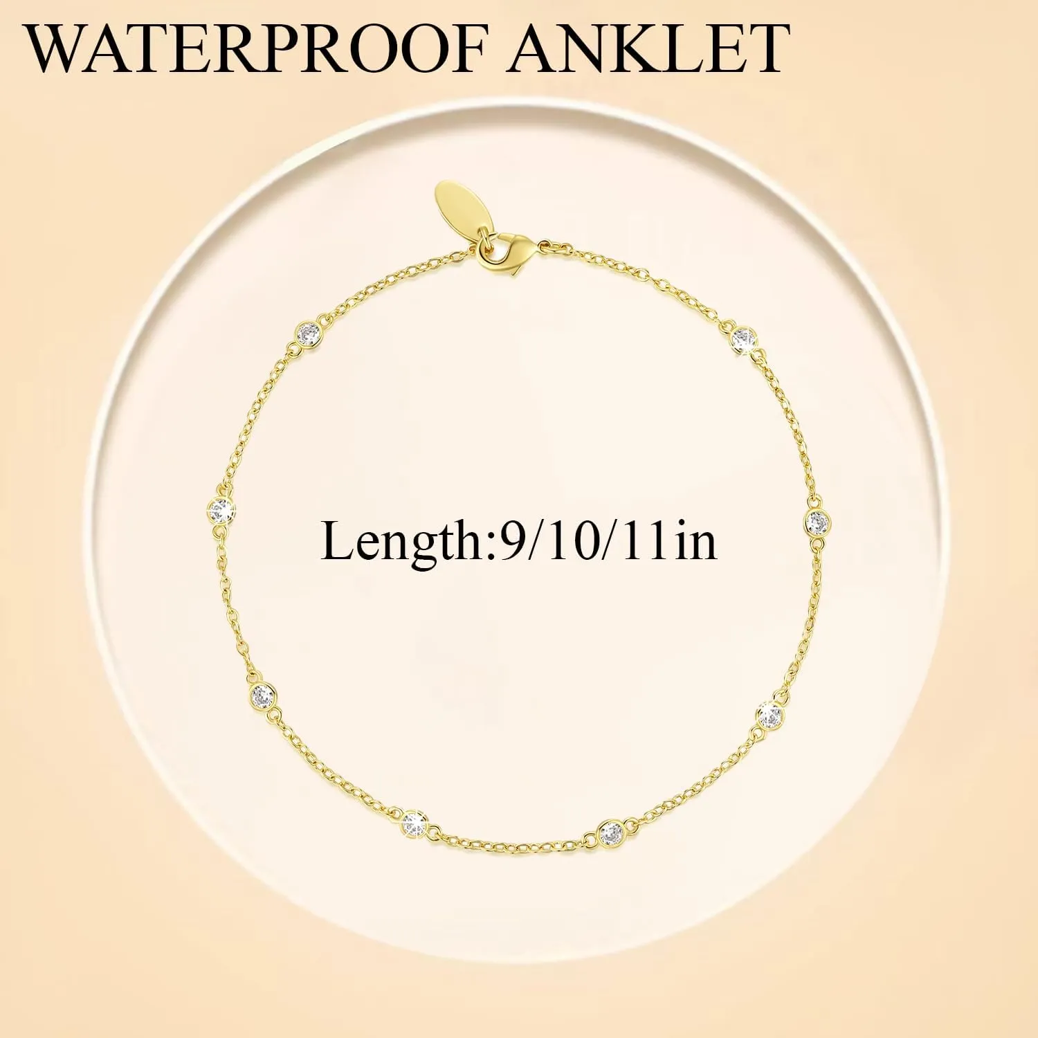 14K Gold Anklets for Women Non Tarnish 1/5 Carat Diamond Ankle Bracelets Waterproof Anklet Bracelet for Womens Box Station Chain Design Jewelry 3 Sizes 9/10/11in