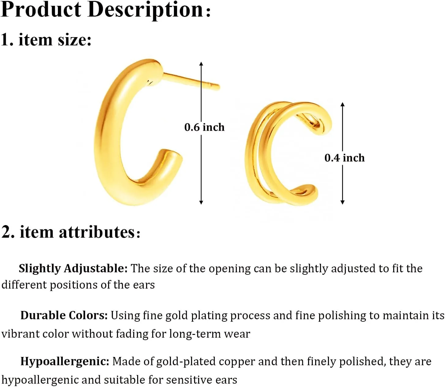 14K Gold Ear Cuffs Non Piercing for Women - Gold Hoop Earrings with Cubic Zirconia - Trendy Non Tarnish Hypoallergenic Fake Earrings - Good Gift for Women