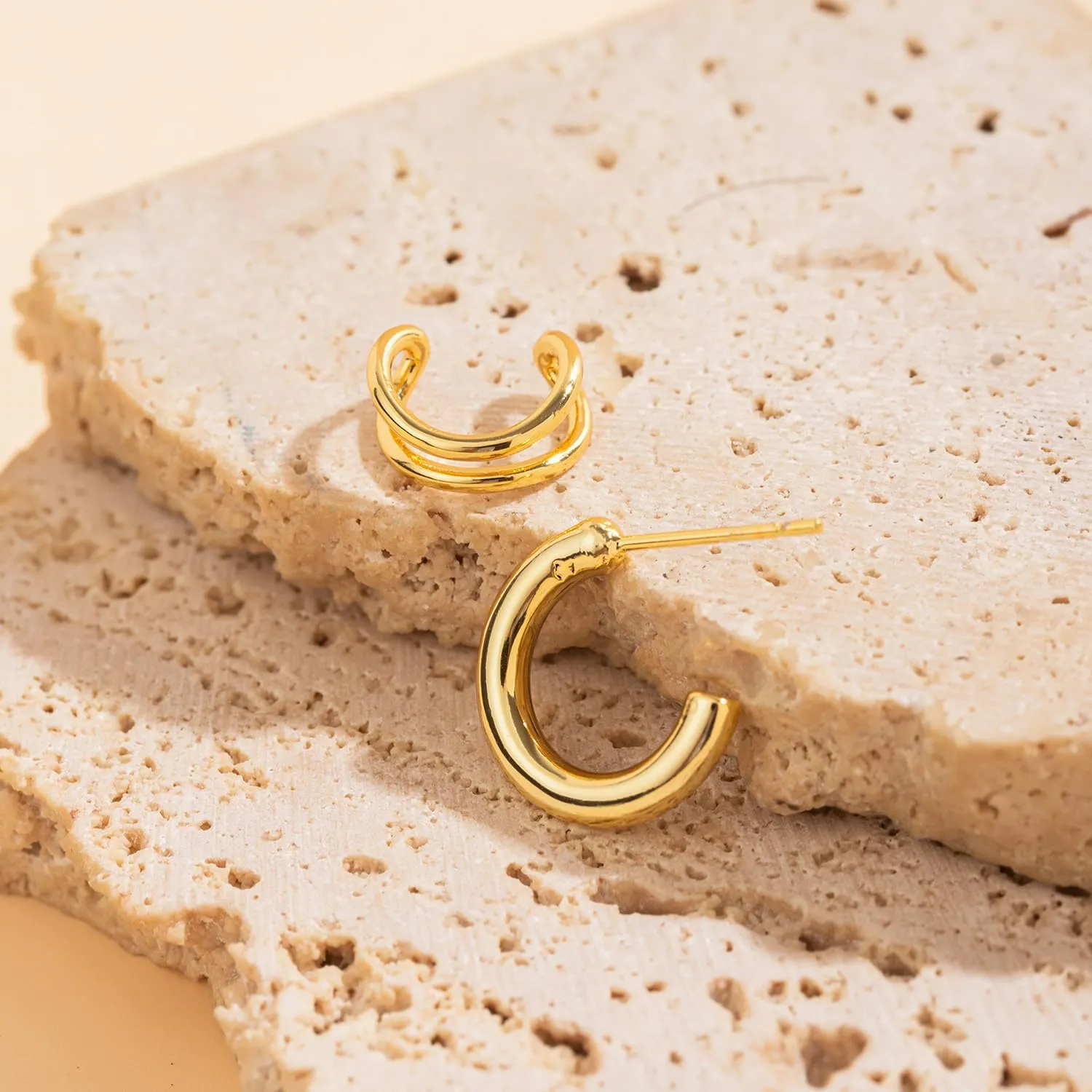14K Gold Ear Cuffs Non Piercing for Women - Gold Hoop Earrings with Cubic Zirconia - Trendy Non Tarnish Hypoallergenic Fake Earrings - Good Gift for Women