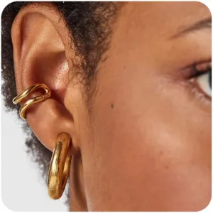 14K Gold Ear Cuffs Non Piercing for Women - Gold Hoop Earrings with Cubic Zirconia - Trendy Non Tarnish Hypoallergenic Fake Earrings - Good Gift for Women