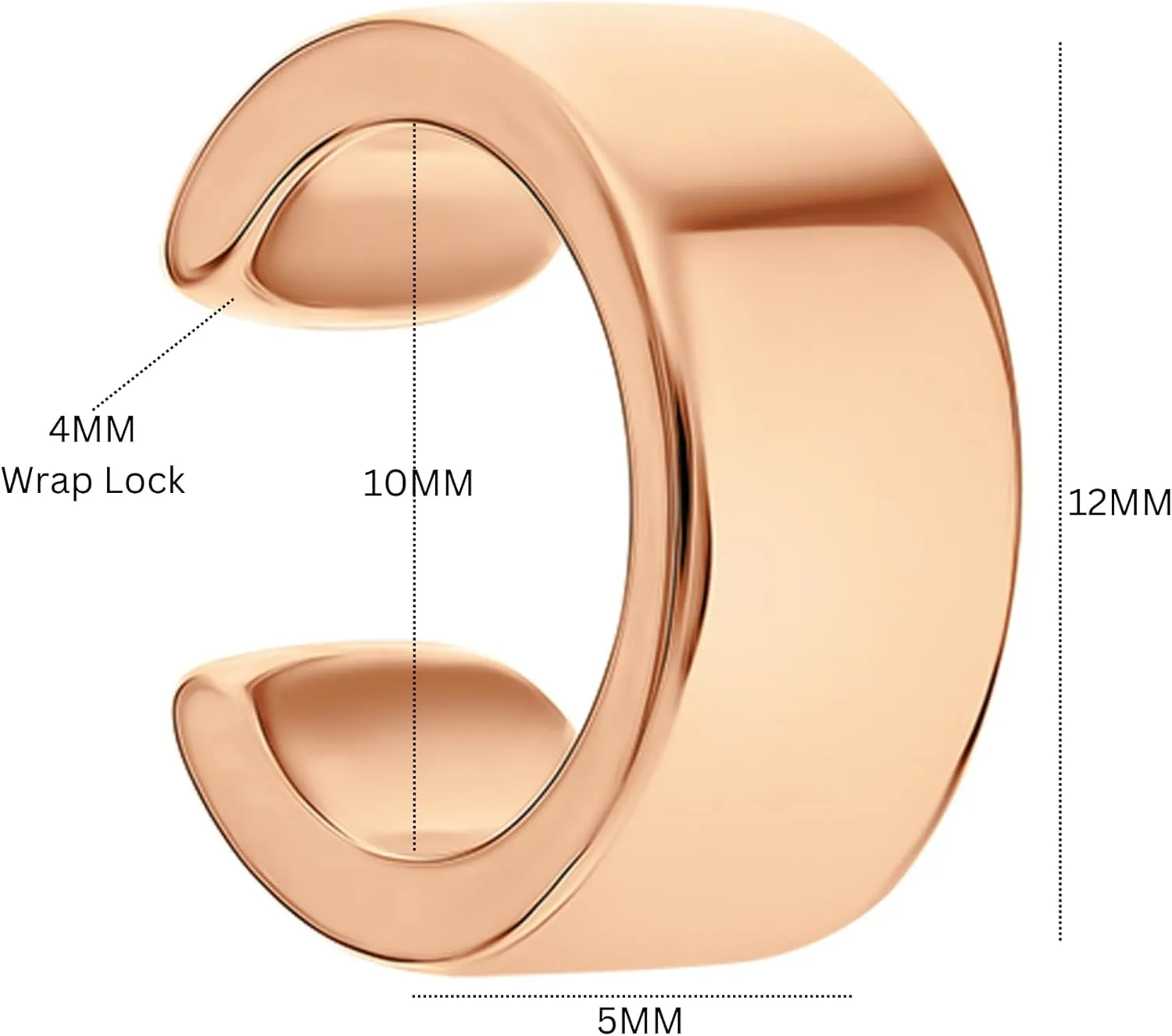 14k Rose Gold Flat Round Ear Cuffs, Flat Cuff Earring, No Piercing, Open Conch Wrap, Wide Single Ear Cuff, Gifts For Her.