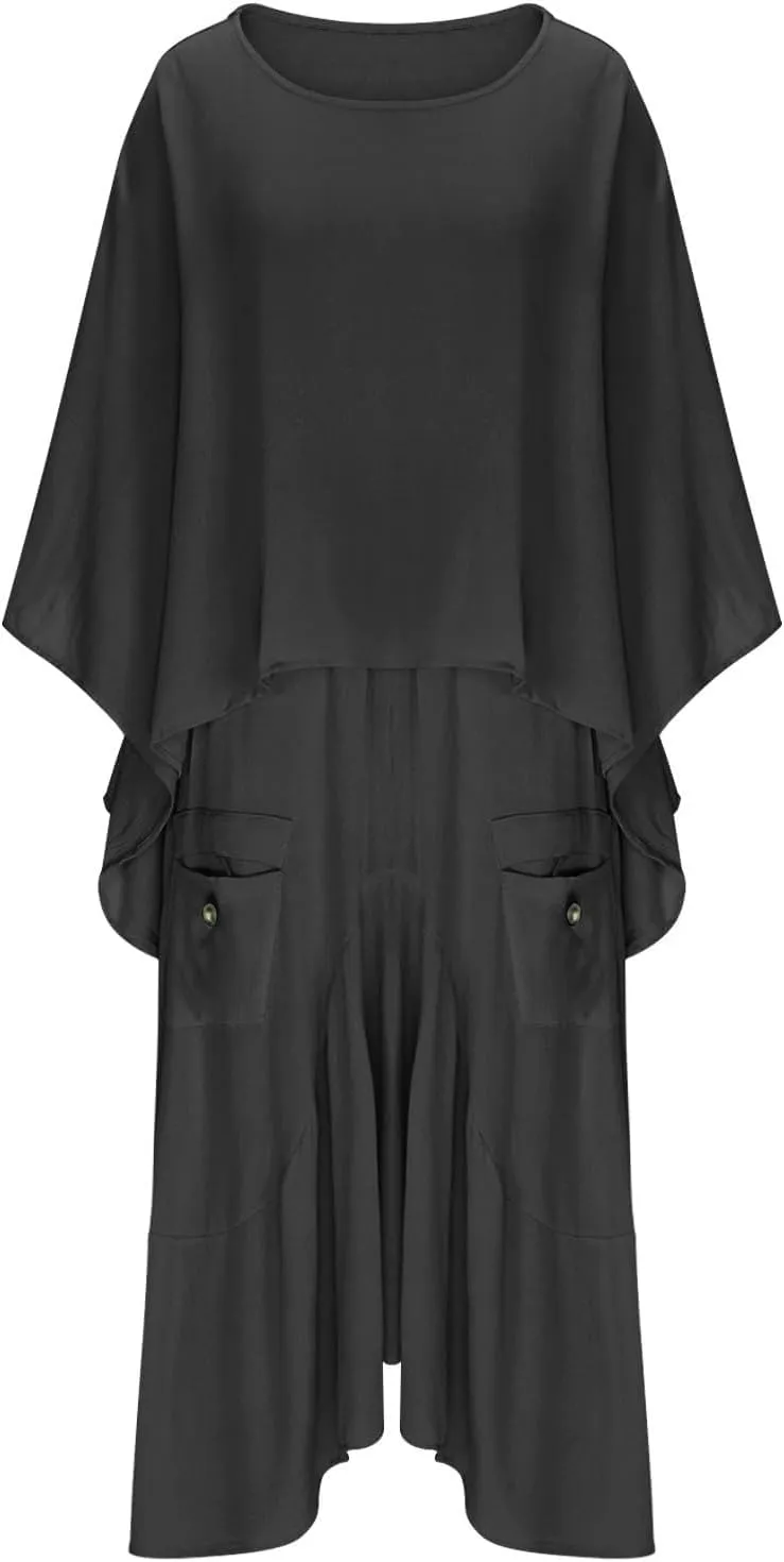2 Piece Skirt Sets for Women Casual 3/4 Sleeve Tops Maxi Skirt Set Spring Summer Solid Color Loose Flowy Matching