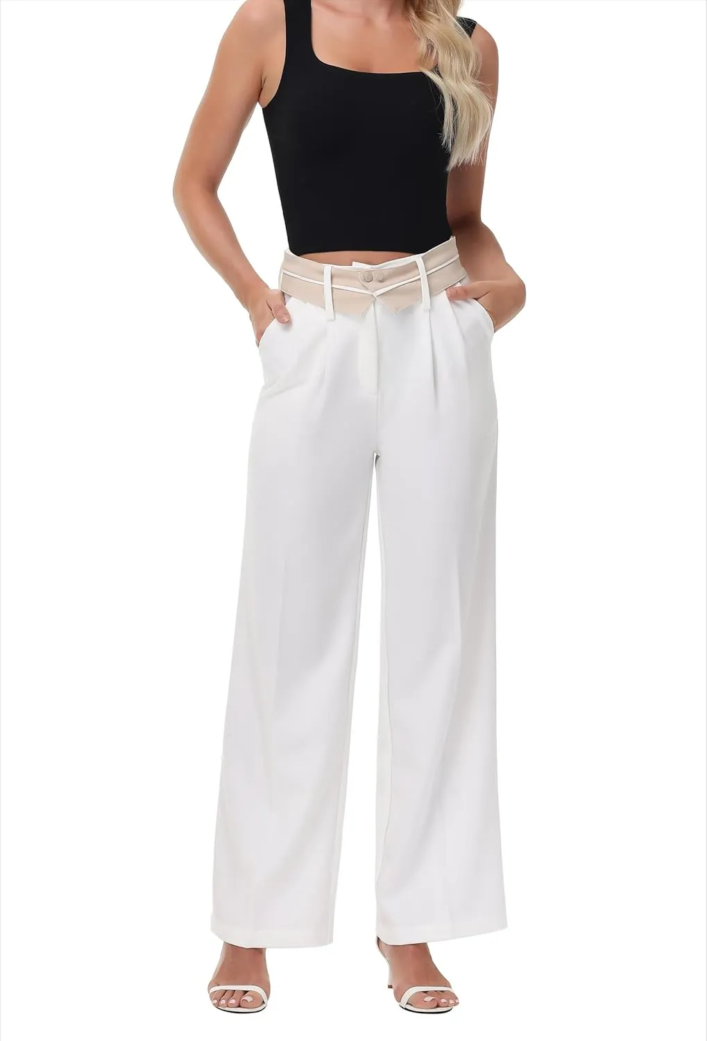 2025 Women Trendy Chic Breathable Casual Office Dress Pant with Removable Adjustable Waistband Belt