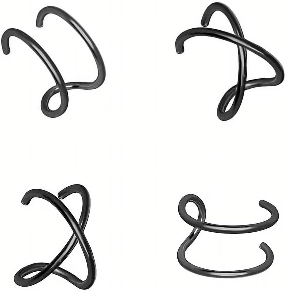 4PCS Helix Ear Cuff Cartilage Earring No Piercing Earcuff, 925 Sterling Silver,14K Gold Simple Criss Cross Double Lines Adjustable Ear Cuffs Minimalist Women Girls Men Clip On adornment Set