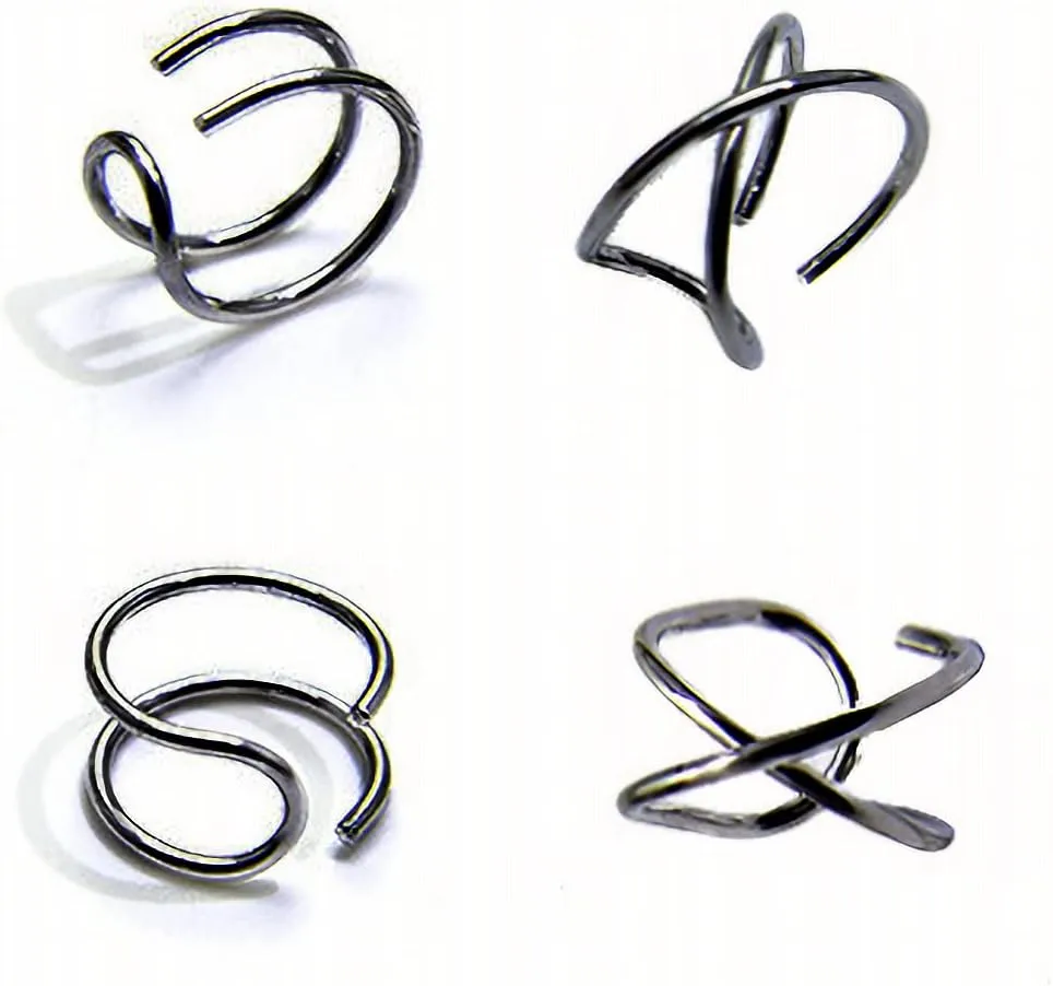 4PCS Helix Ear Cuff Cartilage Earring No Piercing Earcuff, 925 Sterling Silver,14K Gold Simple Criss Cross Double Lines Adjustable Ear Cuffs Minimalist Women Girls Men Clip On adornment Set
