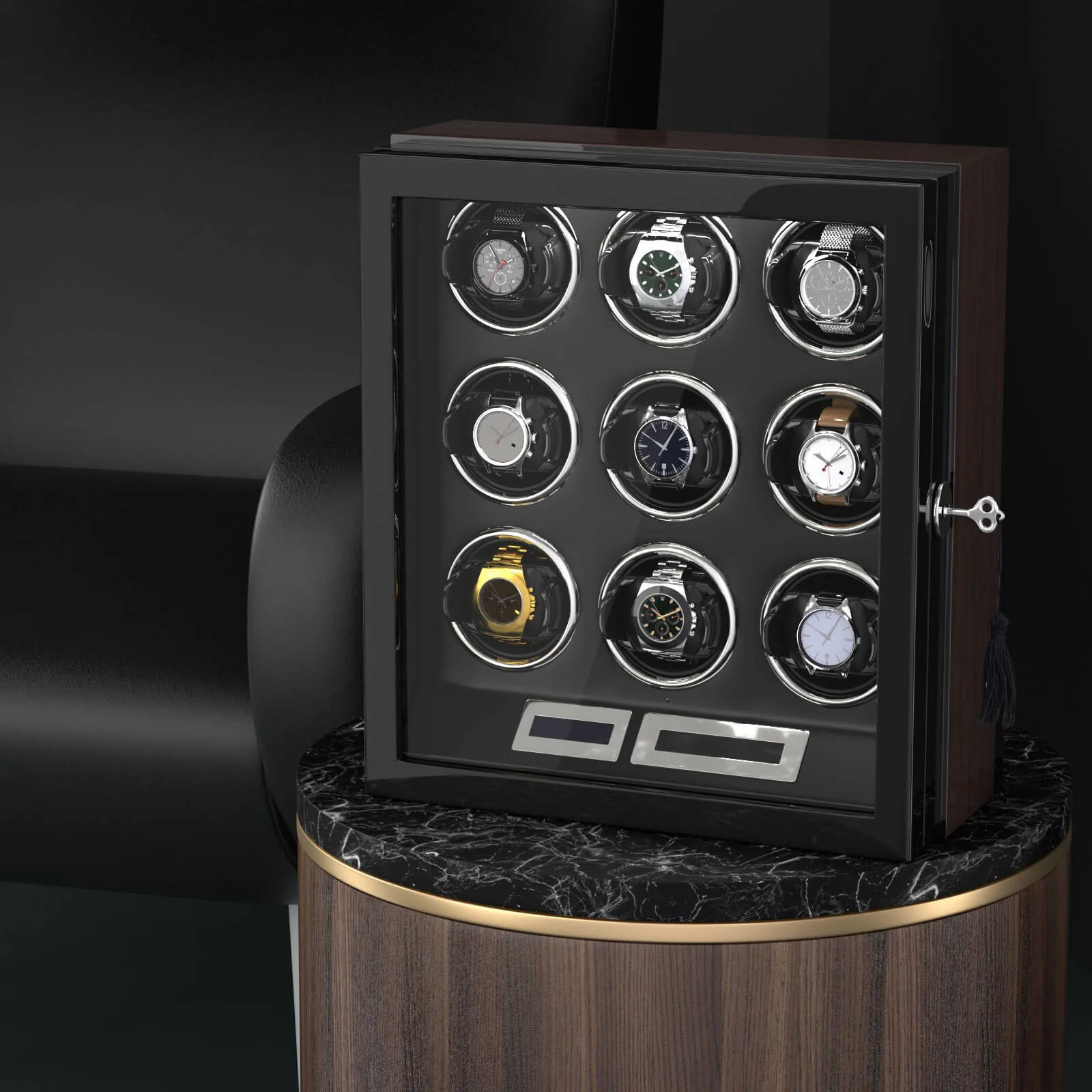9 Watch Winder for Automatic Watches LCD Touchscreen Remote Control Quiet Mabuchi Motors