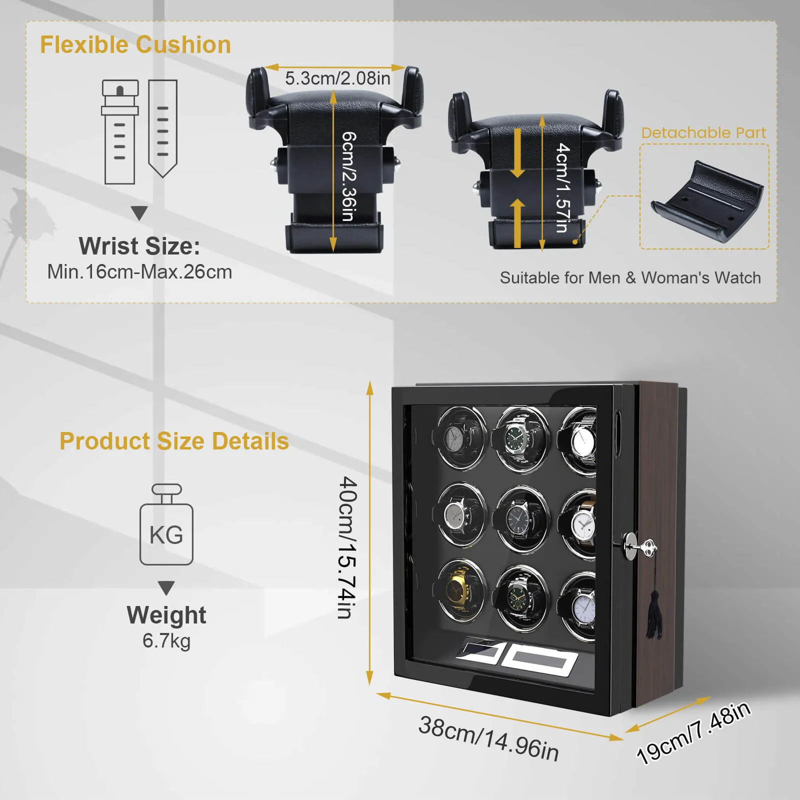 9 Watch Winder for Automatic Watches LCD Touchscreen Remote Control Quiet Mabuchi Motors