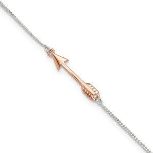 925 Sterling Silver & Rose-tone Polished Arrow with 1in Ext Anklet, 9" Length