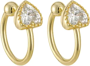925 Sterling Silver Cubic Zirconia Ear Cuff for Women, Minimalist Ear Cuffs Earrings, Non Pierced Heart Earring Cuff