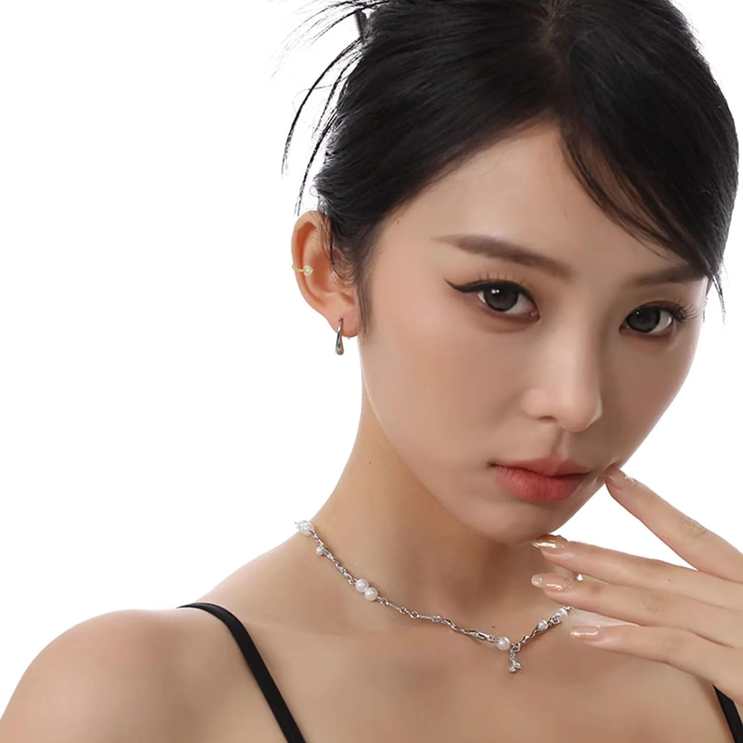 925 Sterling Silver Cubic Zirconia Ear Cuff for Women, Minimalist Ear Cuffs Earrings, Non Pierced Heart Earring Cuff