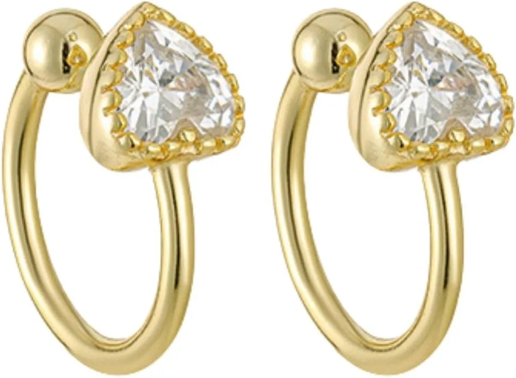 925 Sterling Silver Cubic Zirconia Ear Cuff for Women, Minimalist Ear Cuffs Earrings, Non Pierced Heart Earring Cuff