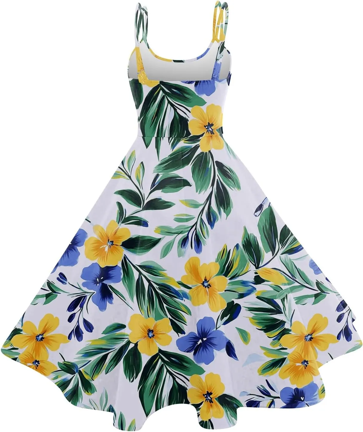 ADHOWBEW Beach Dresses for Women 2025 Sleeveless Sexy Round Neck Flowy Casual Tropical Print Plus Size Floral Dress
