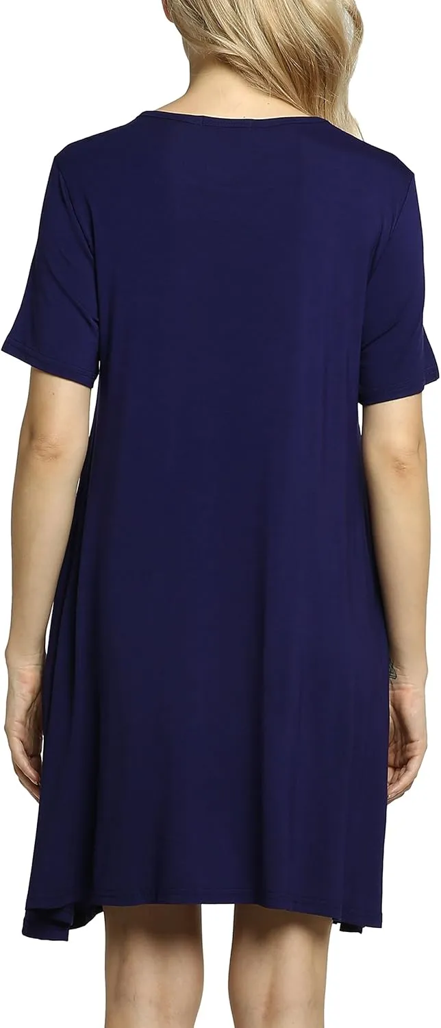 Afibi Womens Short Sleeve Loose Pockets Dress Casual Swing T-Shirt Dresses