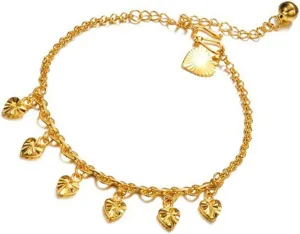 Aienid 18k Gold Plated Anklet Chain Heart Pendant for Her Barefoot Beach Ankle Bracelet Brown