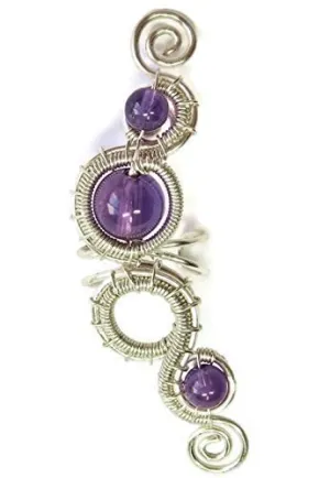 Amethyst and Sterling Silver Large Woven Gemstone Ear Cuff