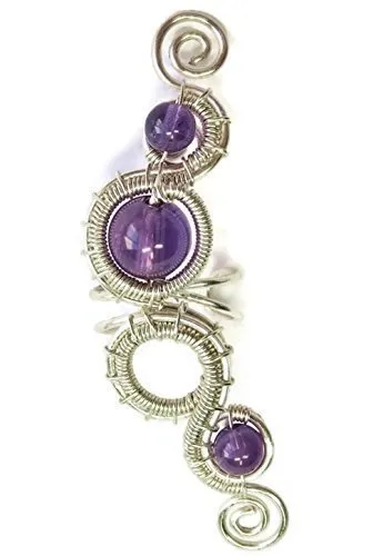 Amethyst and Sterling Silver Large Woven Gemstone Ear Cuff