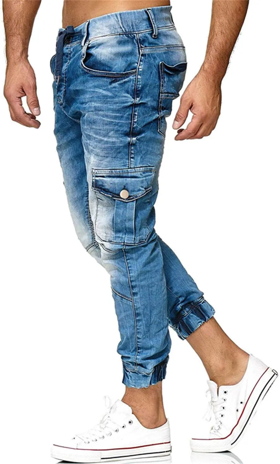 Andongnywell Men's Adjust Drawstring Jeans Slim Fit Denim Pants Side Pockets Skinny Jean Chino Trousers Sweatpants