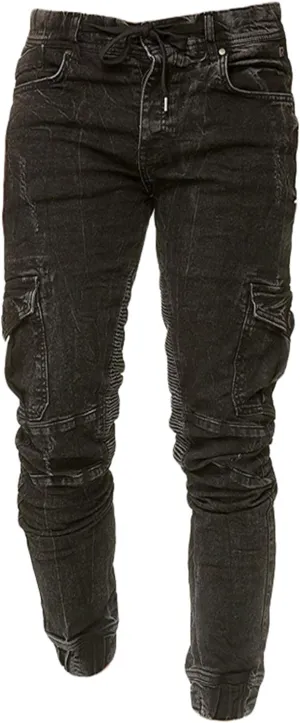 Andongnywell Men's Adjust Drawstring Jeans Slim Fit Denim Pants Side Pockets Skinny Jean Chino Trousers Sweatpants