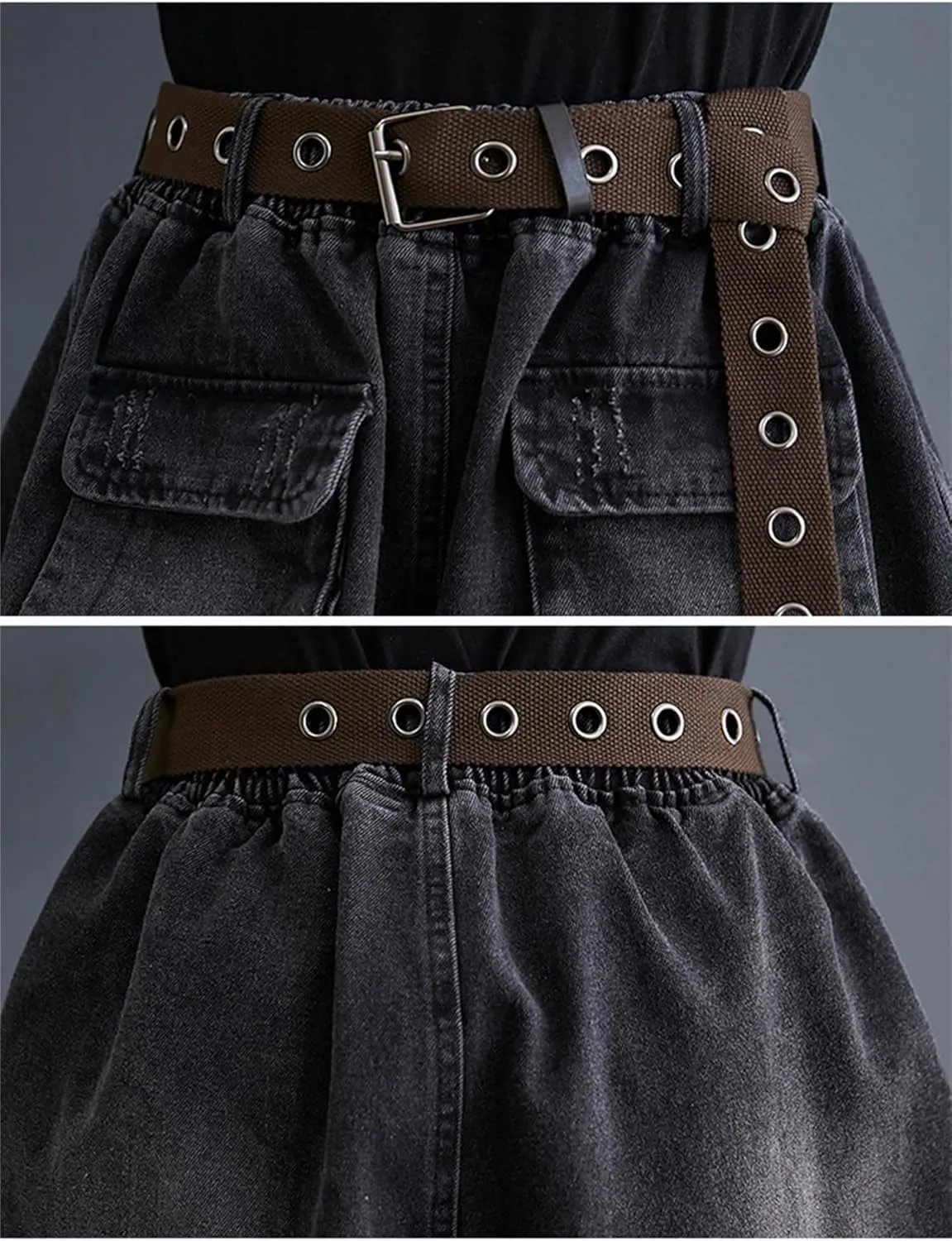 Andongnywell Women High Waist Cargo Shorts Summer Casual Hiking Jens Shorts with Flat Pockets Wide Legs Denim Shorts