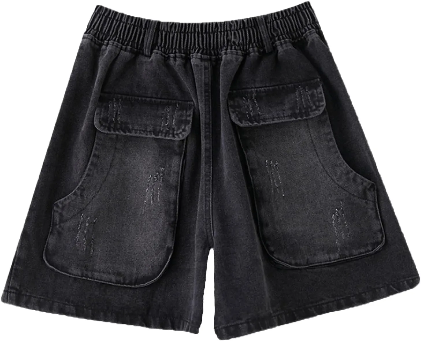 Andongnywell Women High Waist Cargo Shorts Summer Casual Hiking Jens Shorts with Flat Pockets Wide Legs Denim Shorts
