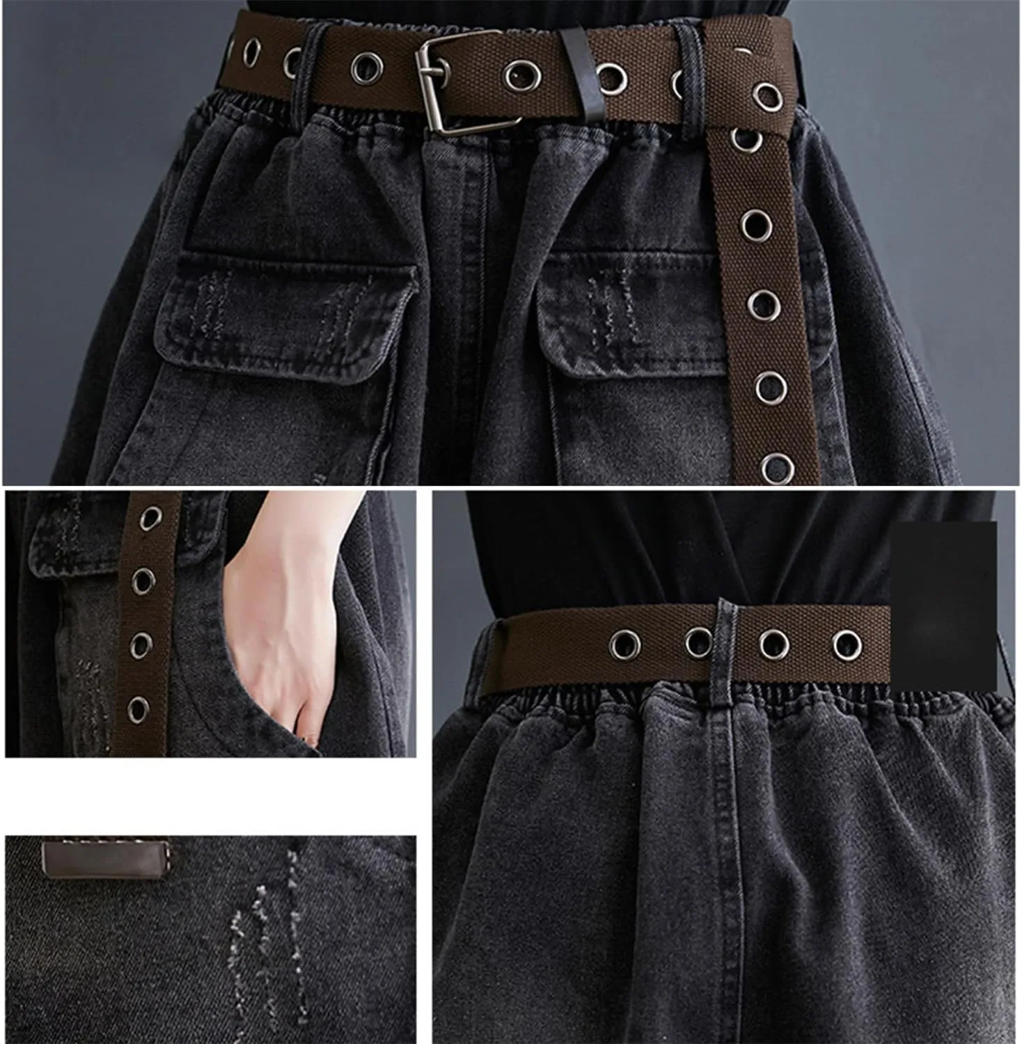 Andongnywell Women High Waist Cargo Shorts Summer Casual Hiking Jens Shorts with Flat Pockets Wide Legs Denim Shorts