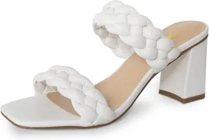 Athlefit Women's Braided Heeled Sandals Strappy Square Open Toe Heels Backless Mules Slip On Block Heels