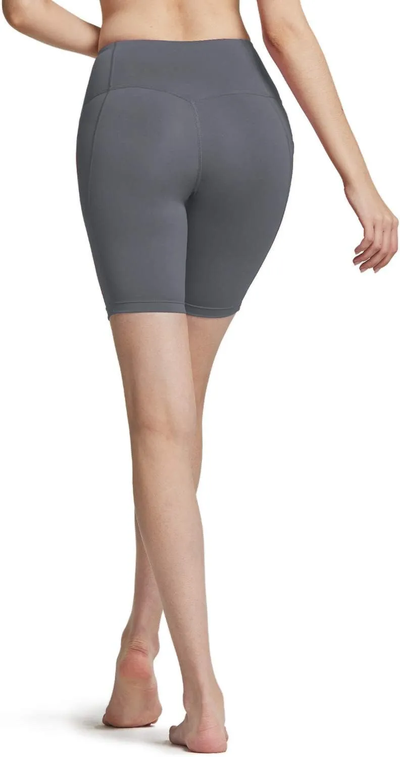 ATHLIO Women's High Waist Tummy Control Yoga Shorts, Workout Exercise Shorts, Running Shorts w Pocket