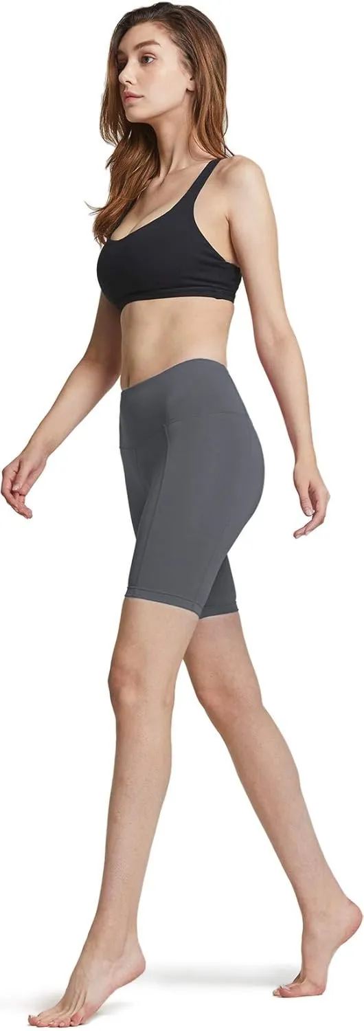 ATHLIO Women's High Waist Tummy Control Yoga Shorts, Workout Exercise Shorts, Running Shorts w Pocket