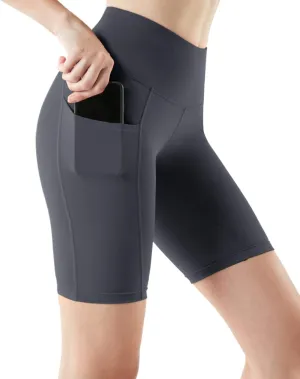 ATHLIO Women's High Waist Tummy Control Yoga Shorts, Workout Exercise Shorts, Running Shorts w Pocket
