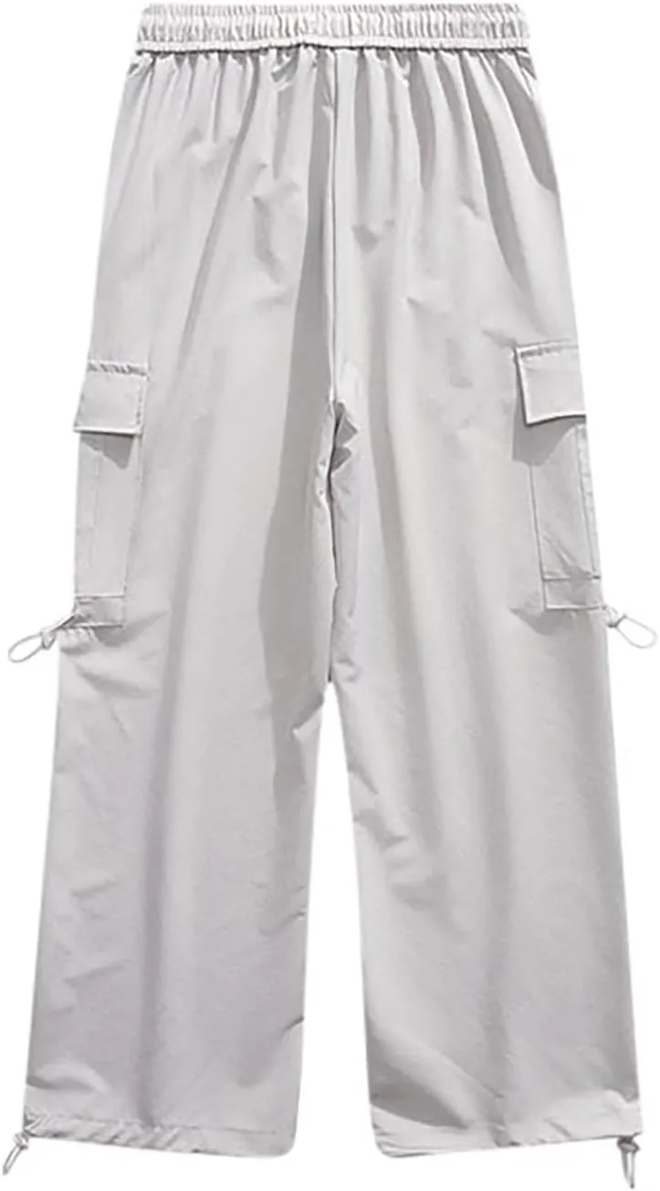 Aymnlox Mens Chino Pants Relaxed Fit with Multi Pockets Trousers Baggy Drawstring Elastic Waist Big and Tall Wide Leg Pants