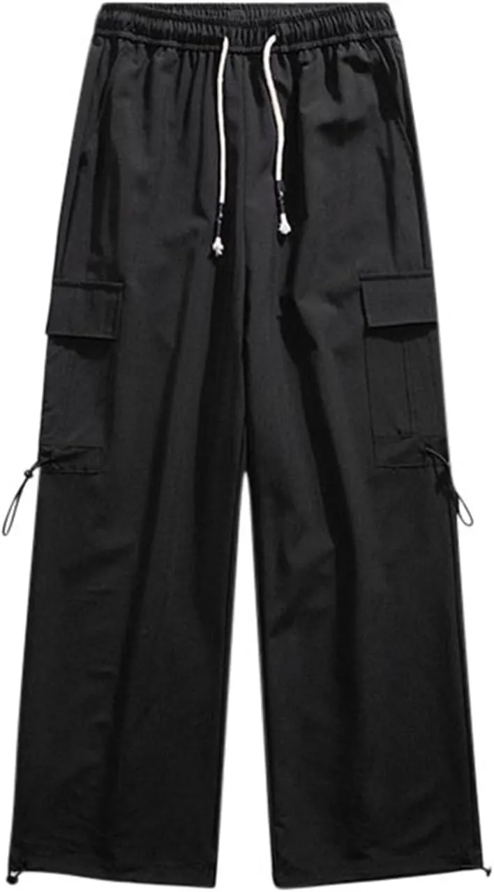 Aymnlox Mens Chino Pants Relaxed Fit with Multi Pockets Trousers Baggy Drawstring Elastic Waist Big and Tall Wide Leg Pants