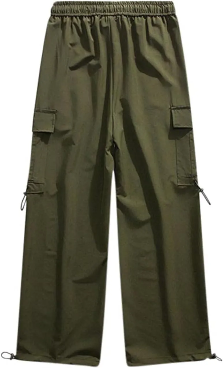 Aymnlox Mens Chino Pants Relaxed Fit with Multi Pockets Trousers Baggy Drawstring Elastic Waist Big and Tall Wide Leg Pants