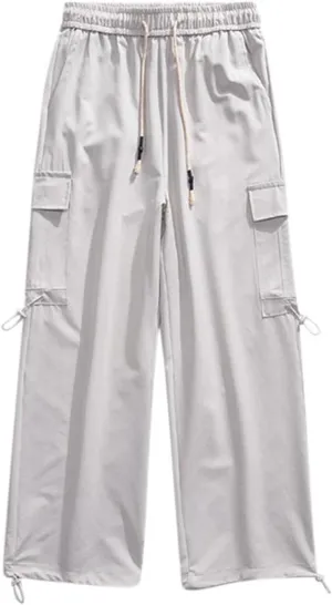 Aymnlox Mens Chino Pants Relaxed Fit with Multi Pockets Trousers Baggy Drawstring Elastic Waist Big and Tall Wide Leg Pants