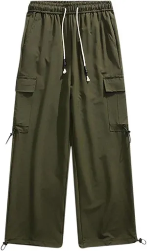 Aymnlox Mens Chino Pants Relaxed Fit with Multi Pockets Trousers Baggy Drawstring Elastic Waist Big and Tall Wide Leg Pants