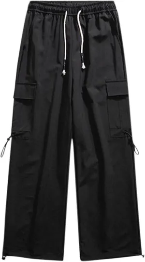 Aymnlox Mens Chino Pants Relaxed Fit with Multi Pockets Trousers Baggy Drawstring Elastic Waist Big and Tall Wide Leg Pants