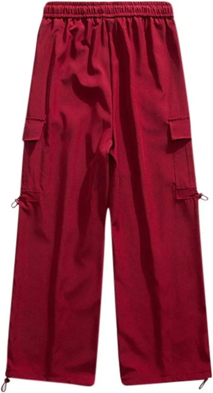 Aymnlox Mens Chino Pants Relaxed Fit with Multi Pockets Trousers Baggy Drawstring Elastic Waist Big and Tall Wide Leg Pants