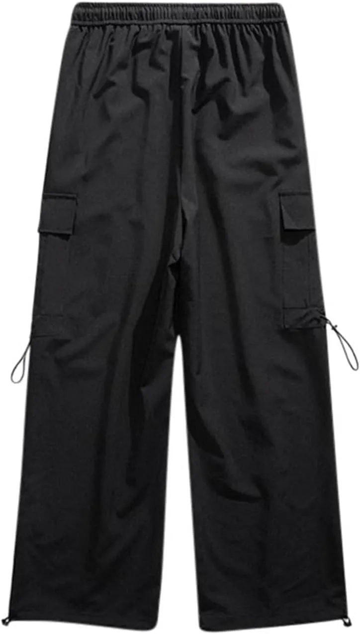 Aymnlox Mens Chino Pants Relaxed Fit with Multi Pockets Trousers Baggy Drawstring Elastic Waist Big and Tall Wide Leg Pants