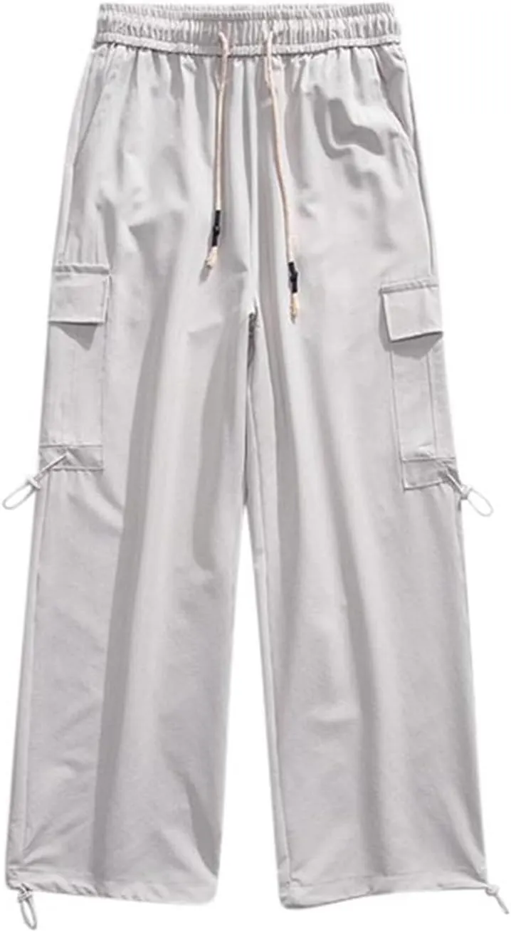 Aymnlox Mens Chino Pants Relaxed Fit with Multi Pockets Trousers Baggy Drawstring Elastic Waist Big and Tall Wide Leg Pants