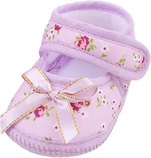 Baby Walk Shoes Cute Printin Shoes Non-Slip Canvas Sneakers with Bow My First Pair of Walking Shoes