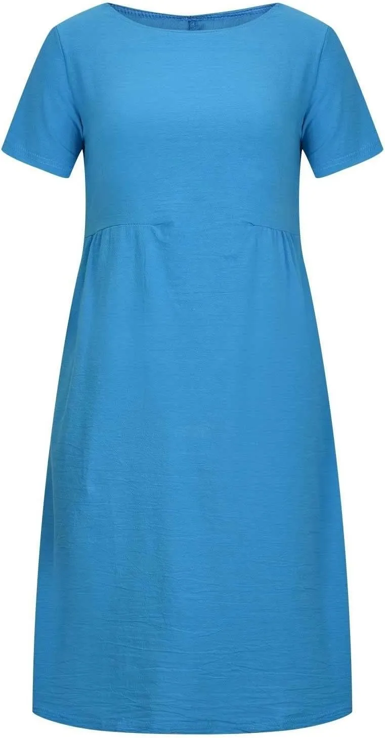 Beach Dresses for Women 2025 Vacation Summer Short Sleeve Cotton Linen Midi Dress Flowy Dresses Shirt Dress with Pocket