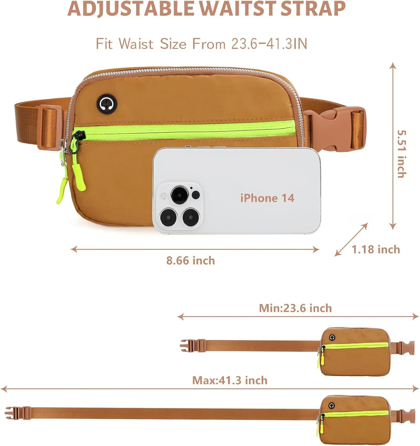 Belt Bag for Women Crossbody Fashion Waist Packs with Adjustable Strap, Waterproof Fanny Packs for Running Hiking Cycling Traveling