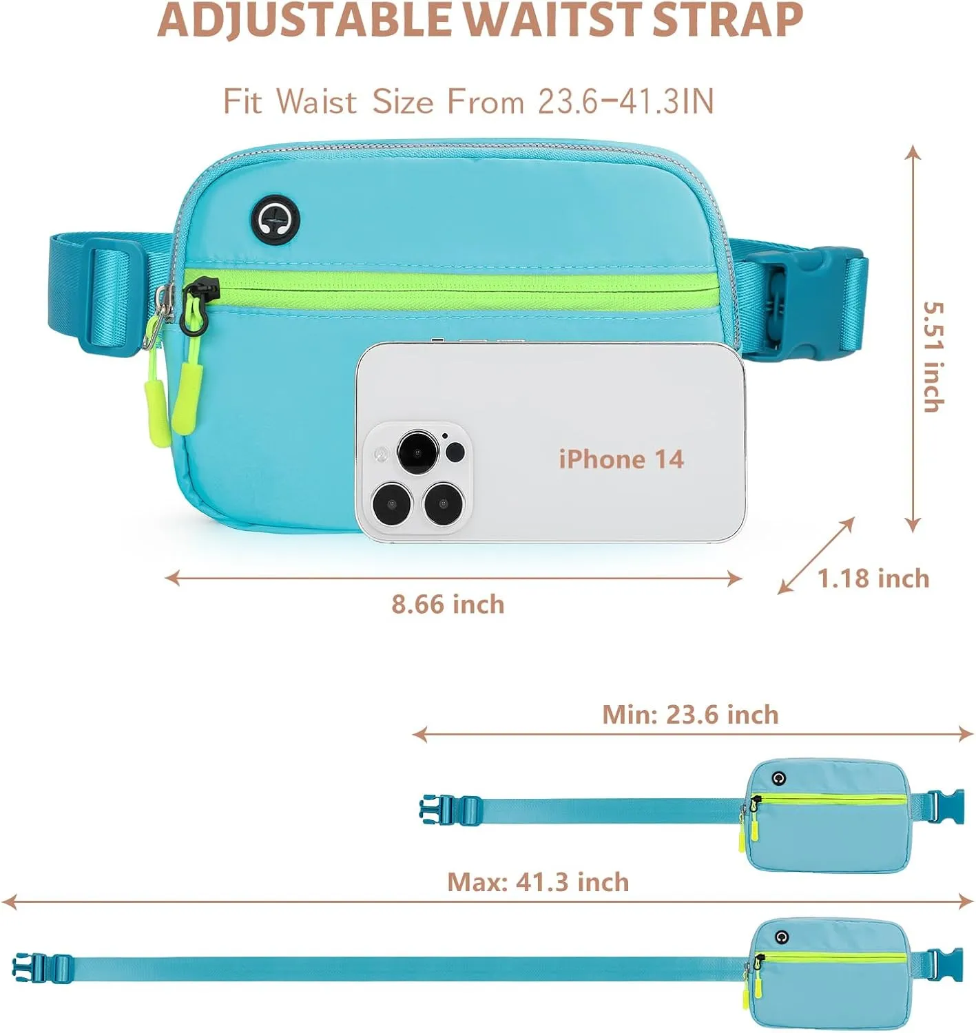 Belt Bag for Women Crossbody Fashion Waist Packs with Adjustable Strap, Waterproof Fanny Packs for Running Hiking Cycling Traveling