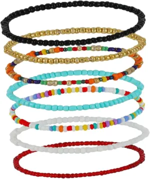 BESTYASH 7pcs Anklet for Women Girls Handmade Beads Anklet Elastic for Beach Wedding Party