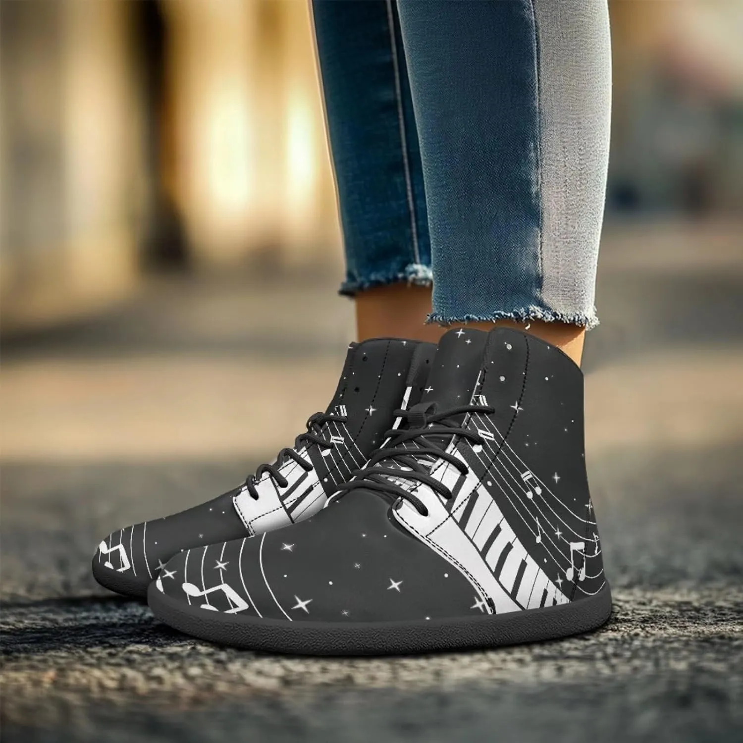 Binienty PU Leather Lace up Flat Shoes Men Women High Top Barefoot Sneakers Zero Drop Non Slip Daily Footwear