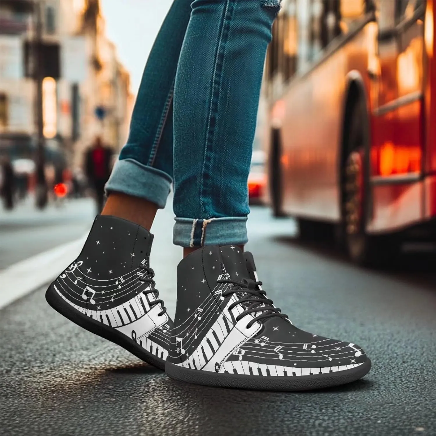 Binienty PU Leather Lace up Flat Shoes Men Women High Top Barefoot Sneakers Zero Drop Non Slip Daily Footwear