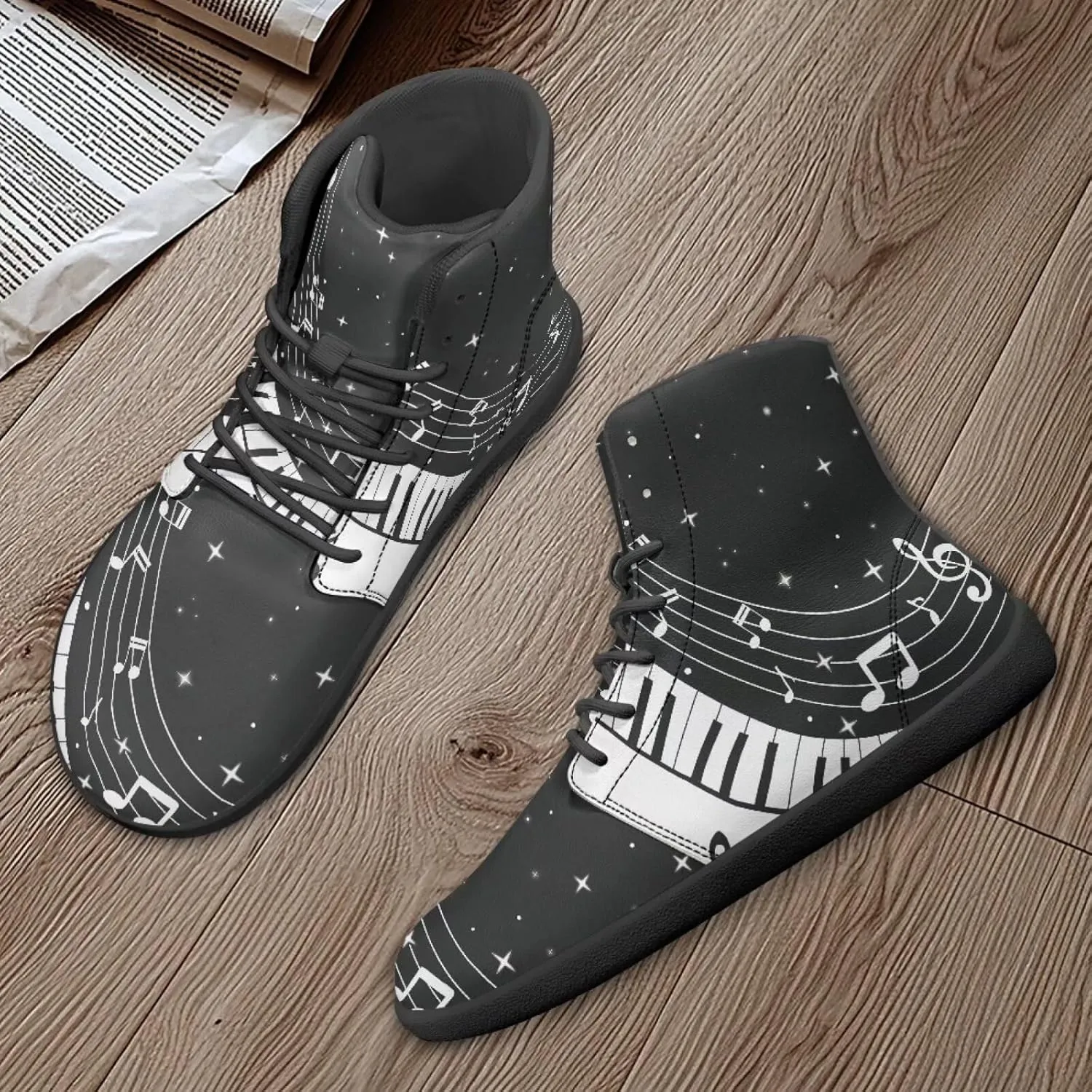 Binienty PU Leather Lace up Flat Shoes Men Women High Top Barefoot Sneakers Zero Drop Non Slip Daily Footwear