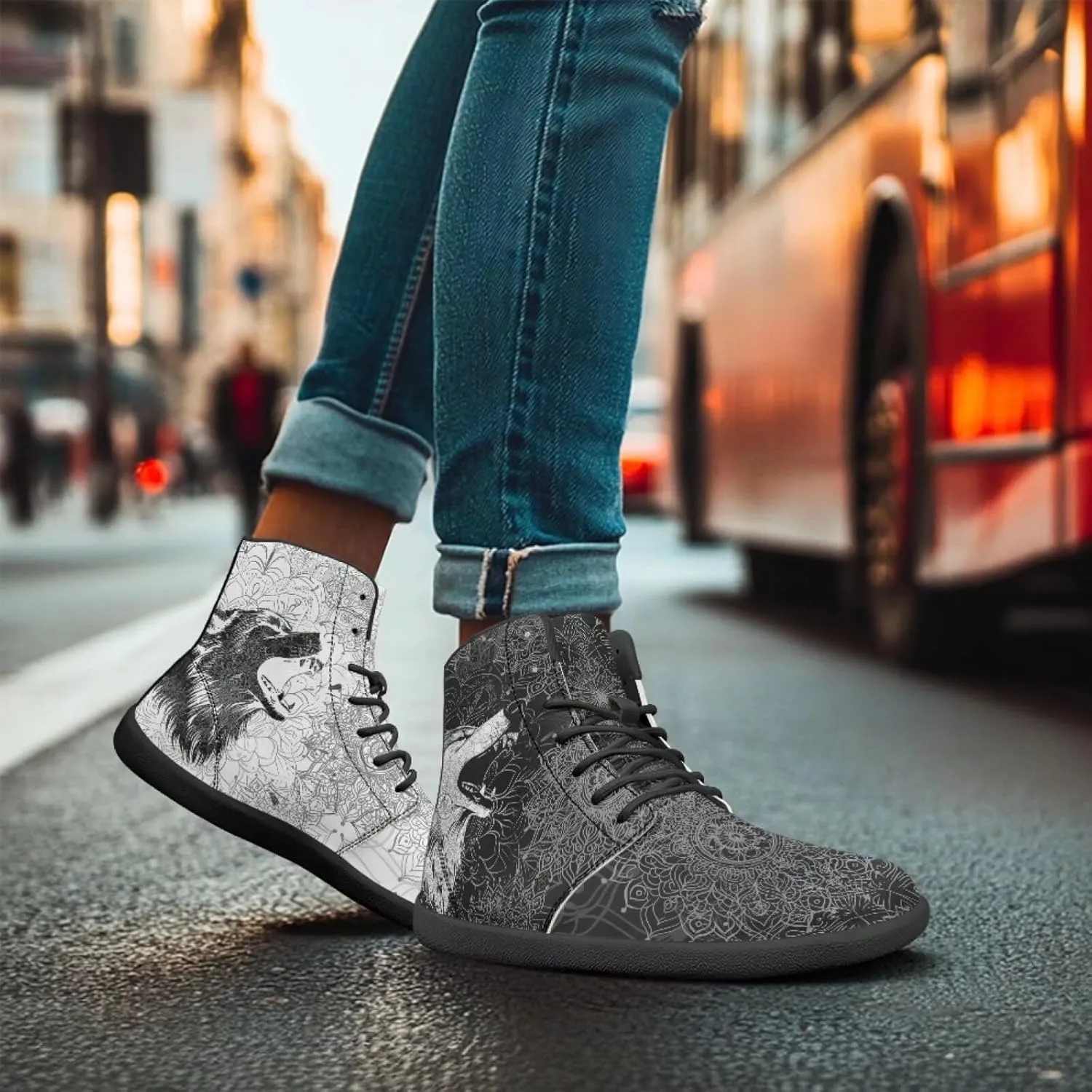 Binienty Wide Box Barefoot Shoes Men Women Wolf High Top Minimalist Ankle Boots Anti Skid Zero Drop Sole