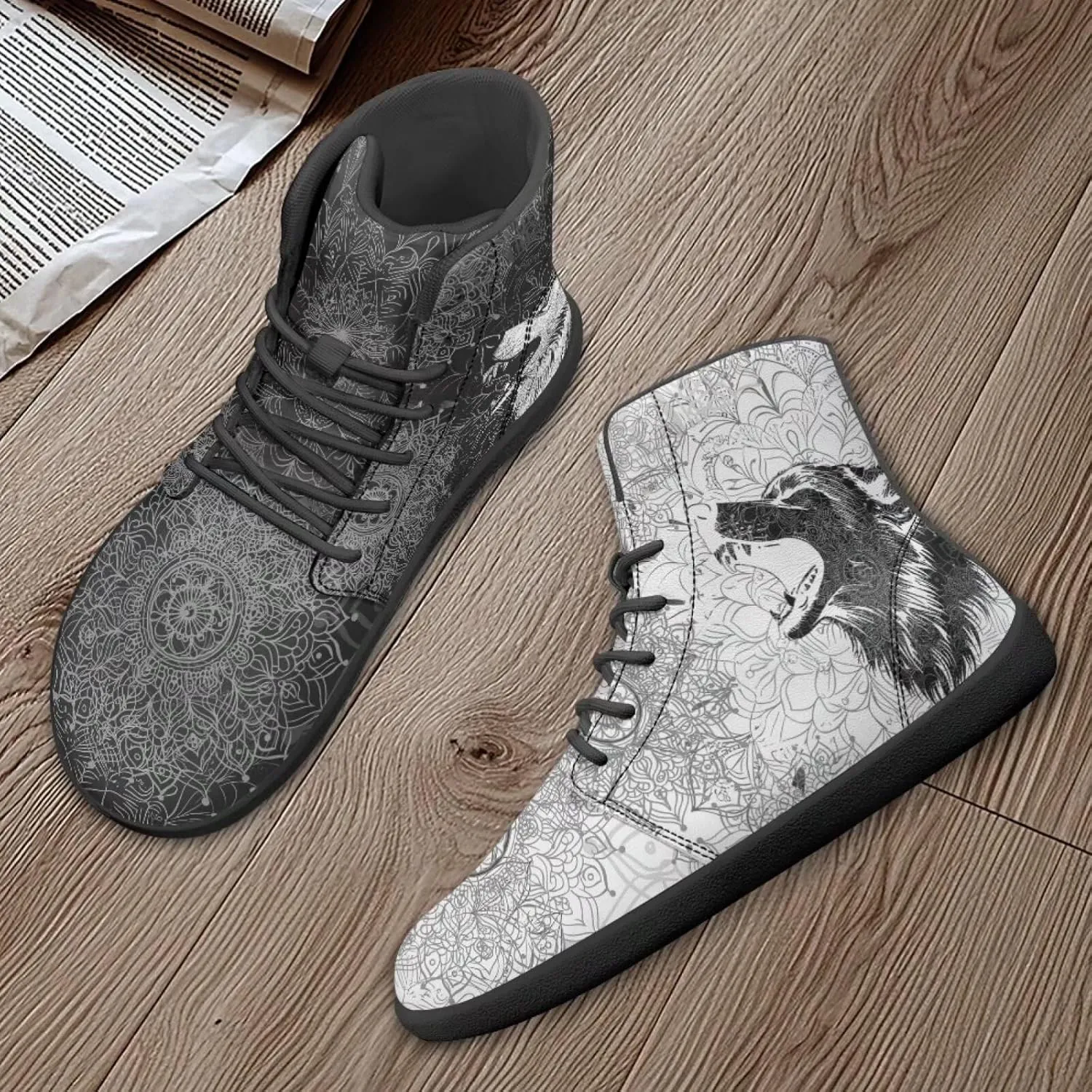 Binienty Wide Box Barefoot Shoes Men Women Wolf High Top Minimalist Ankle Boots Anti Skid Zero Drop Sole